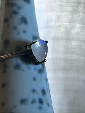 Silver Tone Teardrop Moonstone Ring in Blue Glow